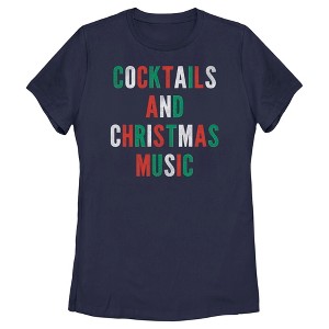 Women's Lost Gods Distressed Cocktails and Christmas Music  T-Shirt - Navy Blue - Large - 1 of 4