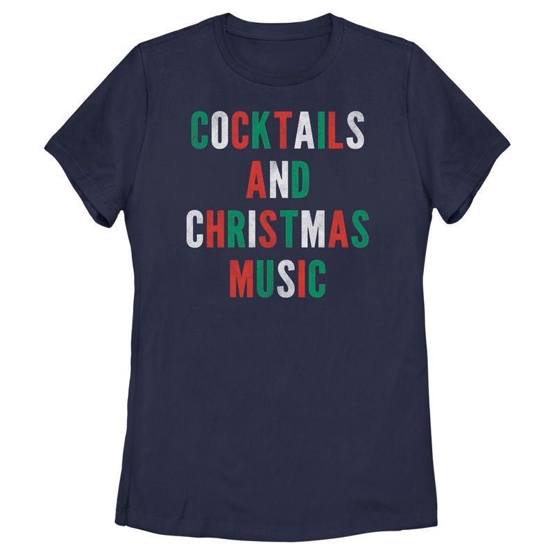 Women's Lost Gods Distressed Cocktails and Christmas Music T-Shirt, 1 of 5