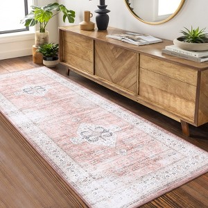 Vintage Oriental Washable Rug, Non-Slip, Ultra-Thin Lightweight Low Pile Carpet, Retro Medallion for Living Room or Bedroom - 1 of 4