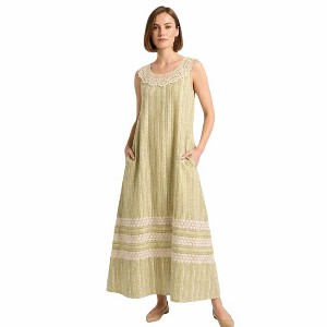 Artyska Women's Boho Printed Sleeveless Maxi Dress with Lace Yoke & Pockets   Relaxed Fit Green XS : Target