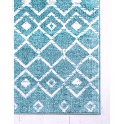 Turquoise and White Synthetic 6' x 9' Trellis Area Rug