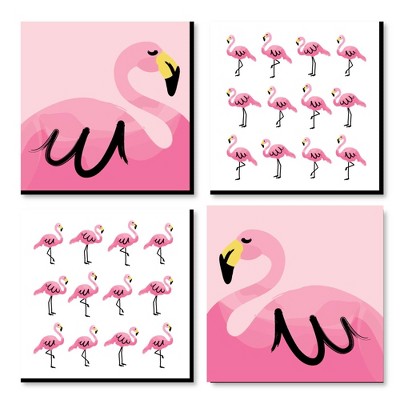 Big Dot of Happiness Pink Flamingo - Tropical Summer Kids Room, Nursery Decor and Home Decor - 11 x 11 inches Kids Wall Art - Set of 4 Prints