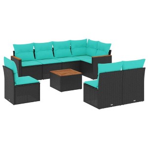 vidaXL 9 Piece Patio Sofa Set with Cushions Black Poly Rattan - 1 of 4