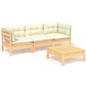 vidaXL Solid Pinewood Patio Lounge Set 4 Piece with Cream Cushions - Brown and Cream - 1 of 4