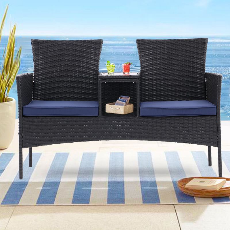 Isabel All Weather PE Rattan Patio Loveseat Set, Outdoor Furniture with Built-in Coffee Table - The Pop Home, 2 of 7