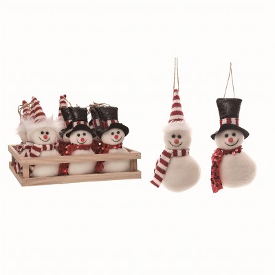 Transpac Plush Happy Snowman Ornaments Set of 12 in Crate Multicolored Polyester Christmas Tree Decorations