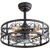Airsurfer 20" Black Caged Ceiling Fan with Light, 7 ABS Blades, 4 E26 Sockets, DC Motor, Remote Control, 6 Speeds, 4"&8" Downrods Included - 2 of 4