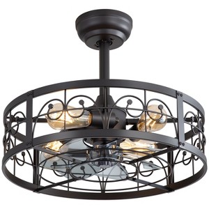 Airsurfer 20" Black Caged Ceiling Fan with Light, 7 ABS Blades, 4 E26 Sockets, DC Motor, Remote Control, 6 Speeds, 4"&8" Downrods Included - 1 of 4