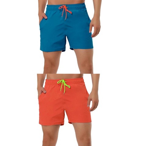 Lars Amadeus Men's Summer Cool Solid Color Drawstring Waist Beach Swimming Trunks 2 Packs Dusty Blue/Orange 32