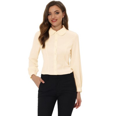 Allegra K Women's Work Peter Pan Collar Long Bishop Sleeve Button Down Shirt