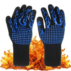 Unique Bargains Silicone Heat Resistant Fireproof Grilling Gloves 1 Set - 1 of 4