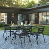 Flash Furniture 5 Piece Outdoor Patio Dining Set - 55" Tempered Glass Patio Table with Umbrella Hole, 4 Black Metal Aluminum Slat Stack Chairs - image 2 of 4