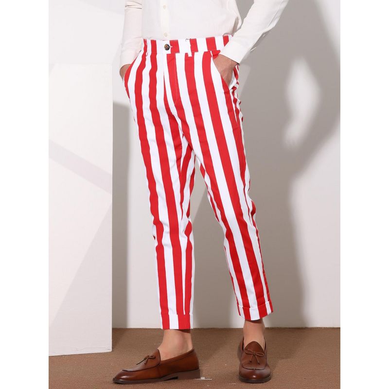 Lars Amadeus Men's Slim Fit Flat Front Formal Business Striped Cropped Pants, 2 of 6