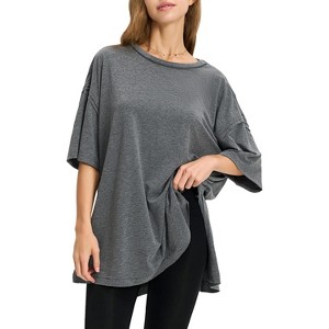 EXLURA Womens Summer Oversized T Shirts Casual Short Sleeve Loose Maternity Tops Crewneck Tunic Plus Gym Workout Top - 1 of 4