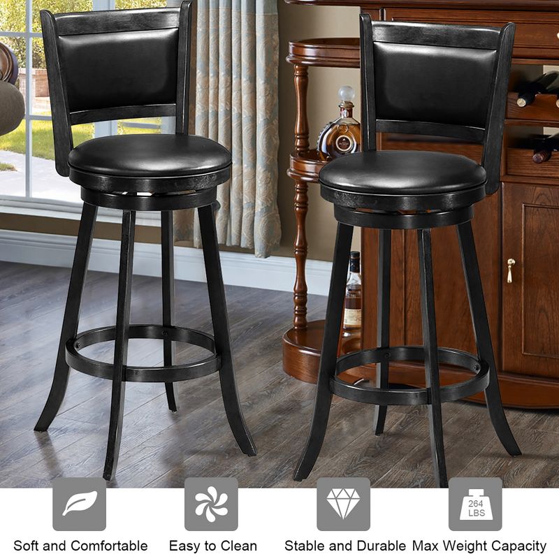 Costway Set of 2 29'' Swivel Bar Height Stool Wood Dining Chair Barstool Black, 5 of 11