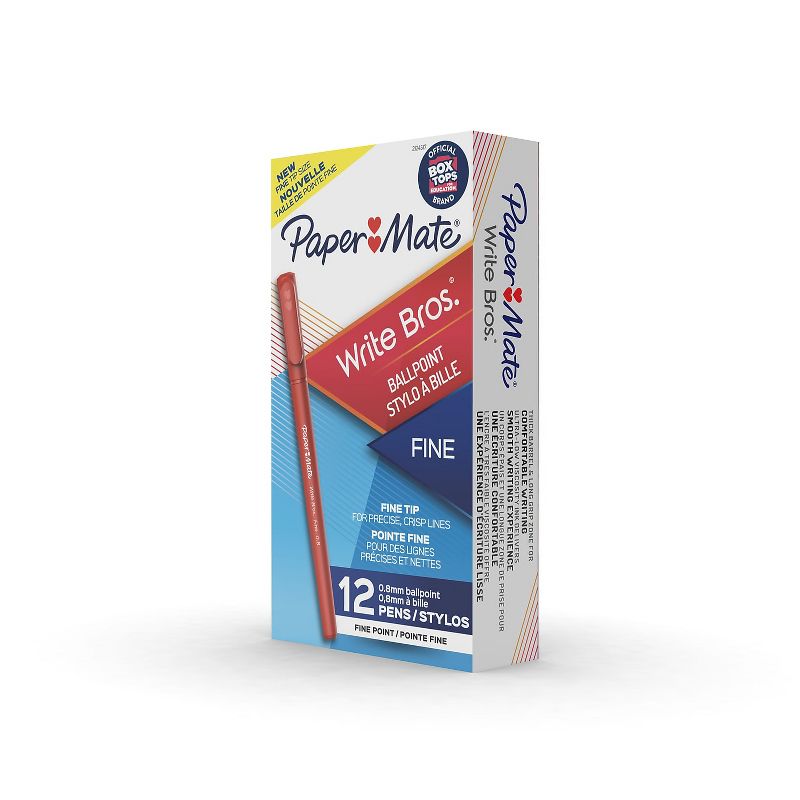 Paper Mate Write Bros. Ballpoint Pens Fine Point Red Ink 12/Pack (3371131), 1 of 5