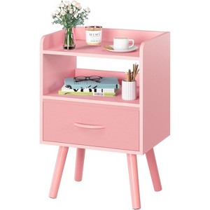 Modern Nightstand with Drawer, Bedside Tables, Mid Century Nightstands with Open Storage Shelf - 1 of 4