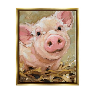 Stupell Industries Happy Pig Farm Animal Portrait Framed Canvas