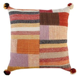 20"x20" Oversize Patchwork Poly Filled Square Throw Pillow - Rizzy Home: Woven Wool, Indoor Zippered Pillow Cover - 1 of 4