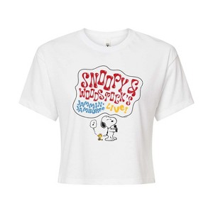 Women's - Peanuts - Snoopy Woodstock Singing Cropped Graphic T-Shirt - 1 of 4