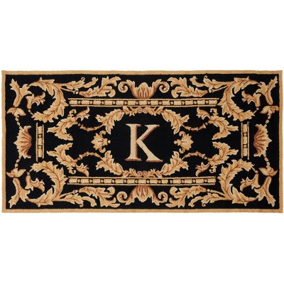 Monogram MON219 Hand Hooked Outdoor Door Mat - Black - 2'6"x4' - Safavieh