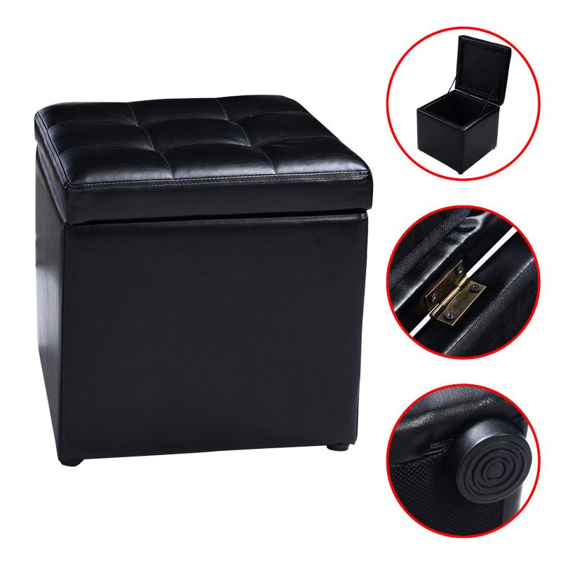 Costway 16''Cube Ottoman Pouffe Storage Box Lounge Seat Footstools with Hinge Top black, 3 of 11