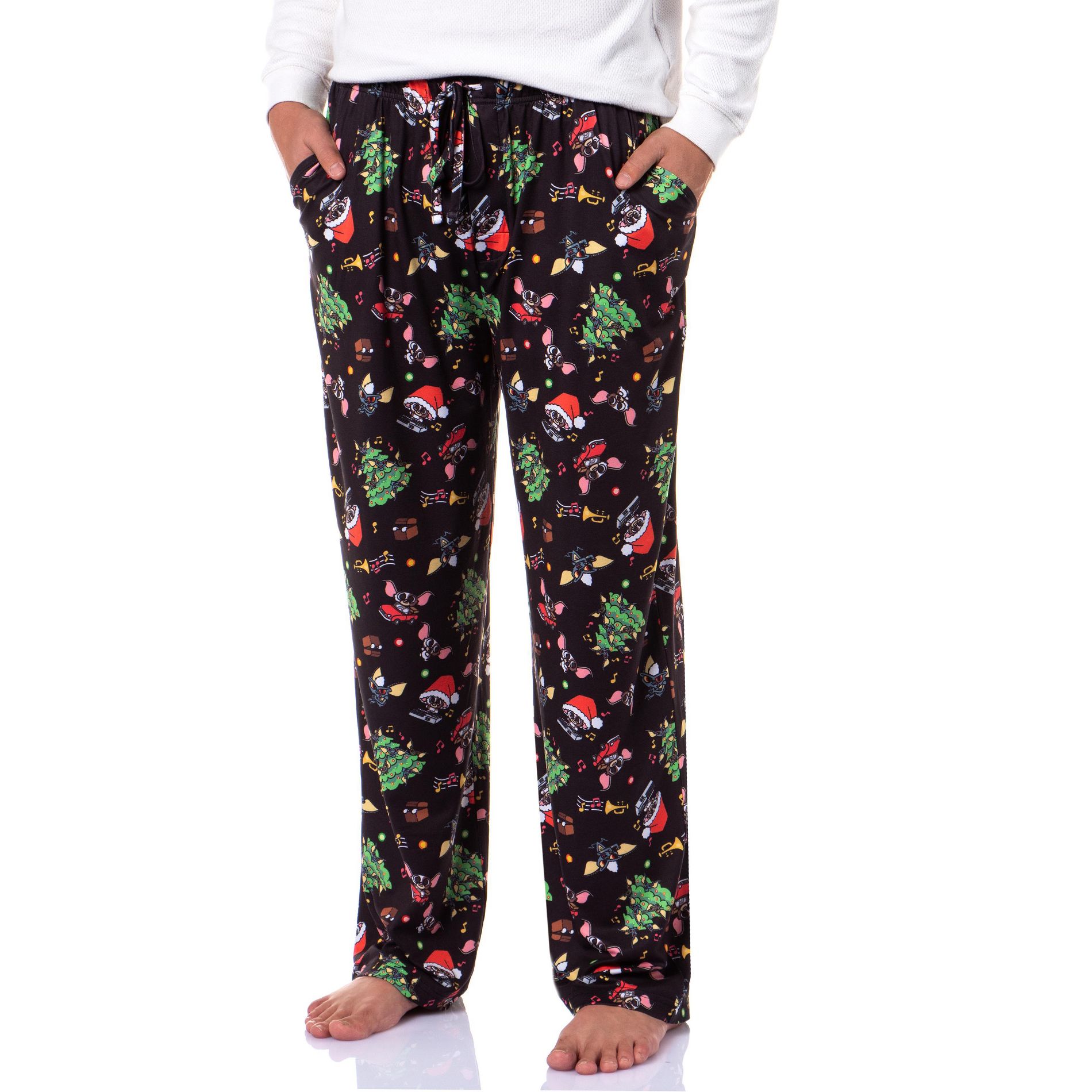 Intimo Gremlins Men's Christmas Chibi Style Gizmo Sleep Tossed Print Pajama Pants (L) Black