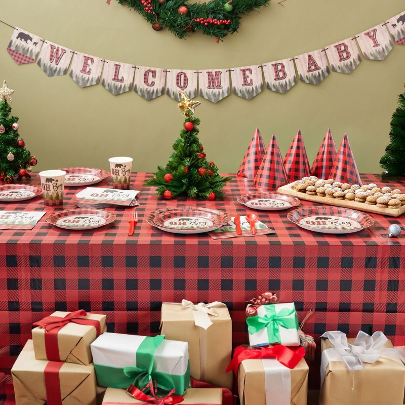 Sparkle and Bash 194-Piece Lumberjack Oh Boy Baby Shower Decorations - Buffalo Plaid Party Supplies, Serves 24, 2 of 10