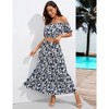 Womens 2 Piece Outfits Summer Floral Skirts Sets Puff Sleeve Elastic Neckline Cropped Tops with Drawstring Flowy Tiered Skirts - 3 of 4