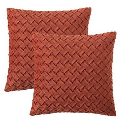 Rust Lattice Textured Velvet Euro Throw Pillow Covers, 2-Pack (18x18 Inches)