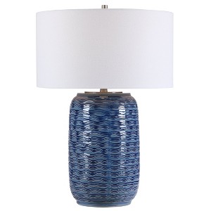 Uttermost Sedna Blue Table Lamp – 27” Coastal Ceramic Lamp with Wavy Texture and Brushed Nickel Accents - 1 of 4