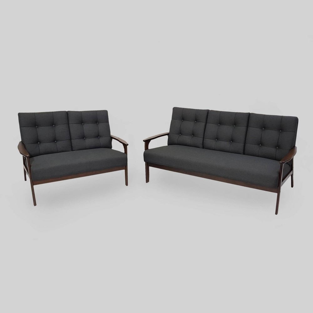 2pc Aries Mid Century Sofa Set Black - Christopher Knight Home: Upholstered Living Room Furniture, Wood Frame