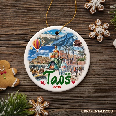 Vibrant Taos New Mexico Ornament, Pueblo Mountainside Christmas Gift and Souvenir | OrnamentallyYou