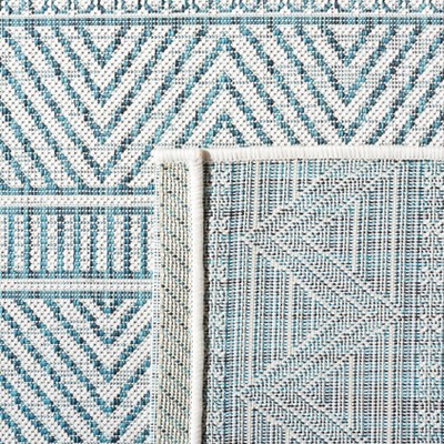 Ivory and Turquoise Rectangular Synthetic Indoor/Outdoor Rug