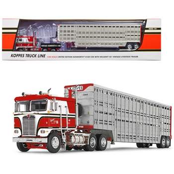 Kenworth K100 COE Red & White with 45' Wilson Vintage Livestock Trailer "Koppes Truck Line" 1/64 Diecast Model by DCP/First Gear