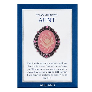 Anna-Kaci Rose Pink Flower Cameo Brooch Pin Crystal Rhinestones with Family Member Gift Message Card & Envelope Jewelry Gifts - 1 of 4