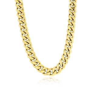 Metallo Stainless Steel 14mm Miami Cuban Chain Necklace - Gold Plated - Gold - 24 Inch - 1 of 3