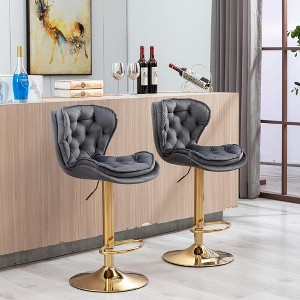 QingMoon Height Adjustable Swivel Barstools, Velvet Tufted Counter Chairs Set of 2 with Chrome Footrest and Base for Kitchen Island, Pub and Cafe - 1 of 4