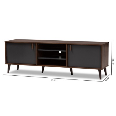 Samuel Walnut Brown and Dark Gray Mid-Century TV Stand with Cabinets