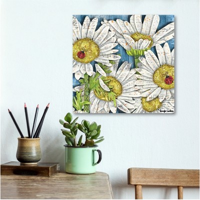 16x16 White and Yellow Mixed Media Botanical Canvas Art