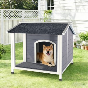 Weatherproof Outdoor Dog House - Wood Shelter, Raised Floor