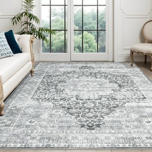 Elegant Floral Rug, Washable Low Pile Carpet, Foldable Non-Slip Runner, Easy Clean Accent Rug for Bedroom - 1 of 4
