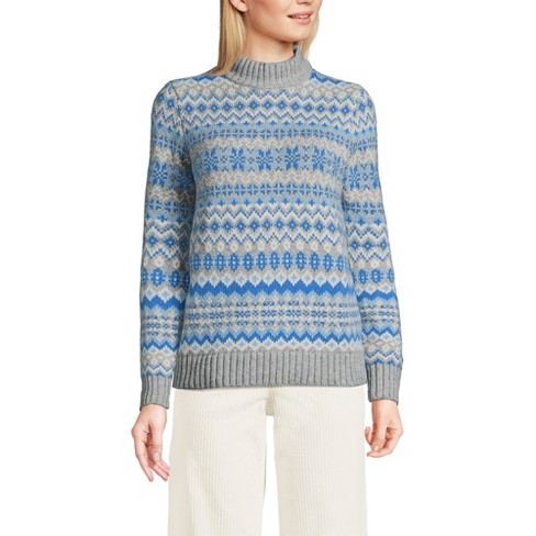 Lands' End Women's Cozy Lofty Jacquard Mock Neck Sweater - X Large - Gray  Heather Allover Fairisle : Target