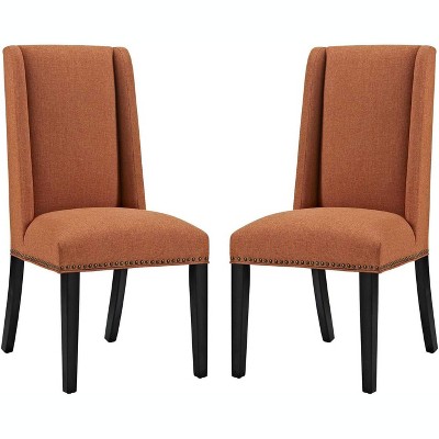 Elegant Orange Leather Upholstered Side Chair with Wood Accents