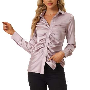 Allegra K Women's Long Sleeve Fashion Point Collar Button Up Satin Blouse