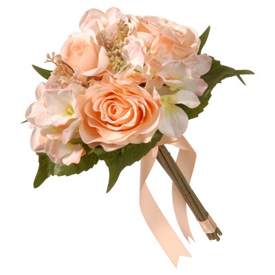 Artificial Rose & Hydrangea Bouquet Peach 12" - National Tree Company