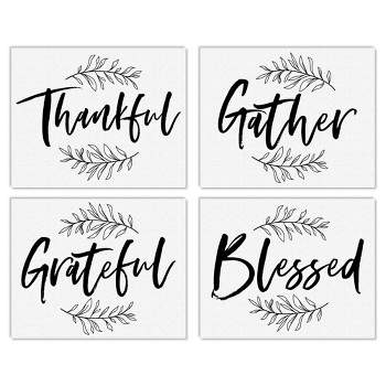 Big Dot of Happiness Thankful Gather Grateful Blessed - Unframed Fall Decor Linen Paper Wall Art - Set of 4 - Artisms - 8 x 10 inches