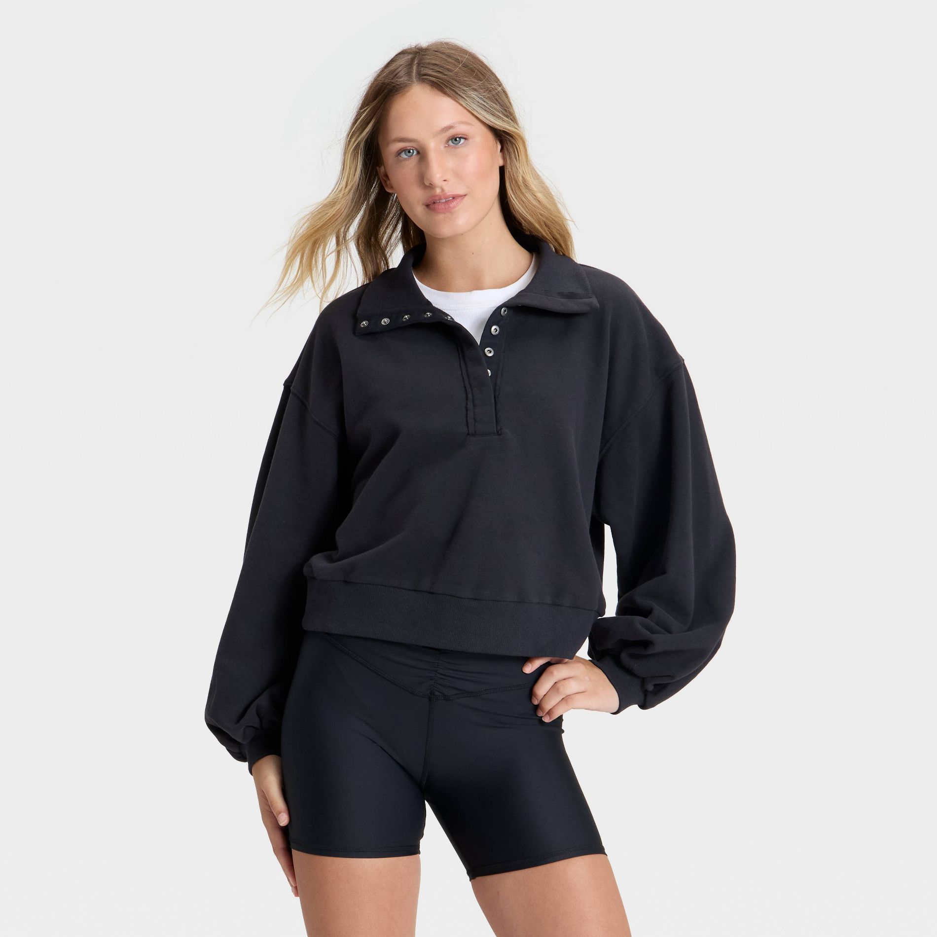 Women's Henley French Terry Sweatshirt - JoyLab™
