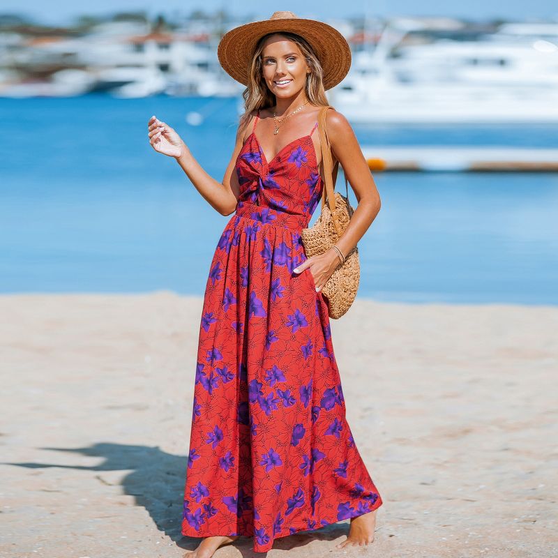 Women's Floral Print Knotted V-Neck Maxi Dress - Cupshe, 3 of 6