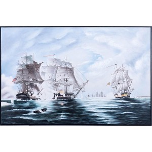 Old Modern Handicrafts Battle of Flamborough Head Canvas Painting – Hand-Painted, Framed, 47"x31" - 1 of 4